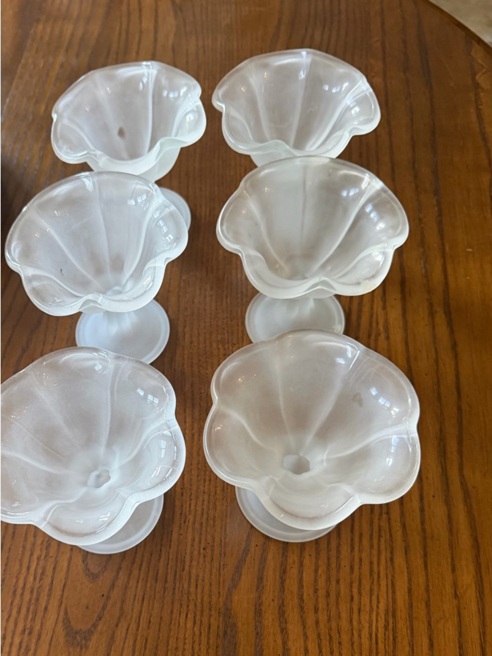 Set of Six Frosted Glass Dessert Cups - White